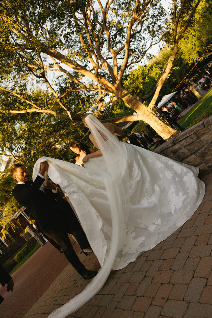 bride and groom standing with each other during portraits