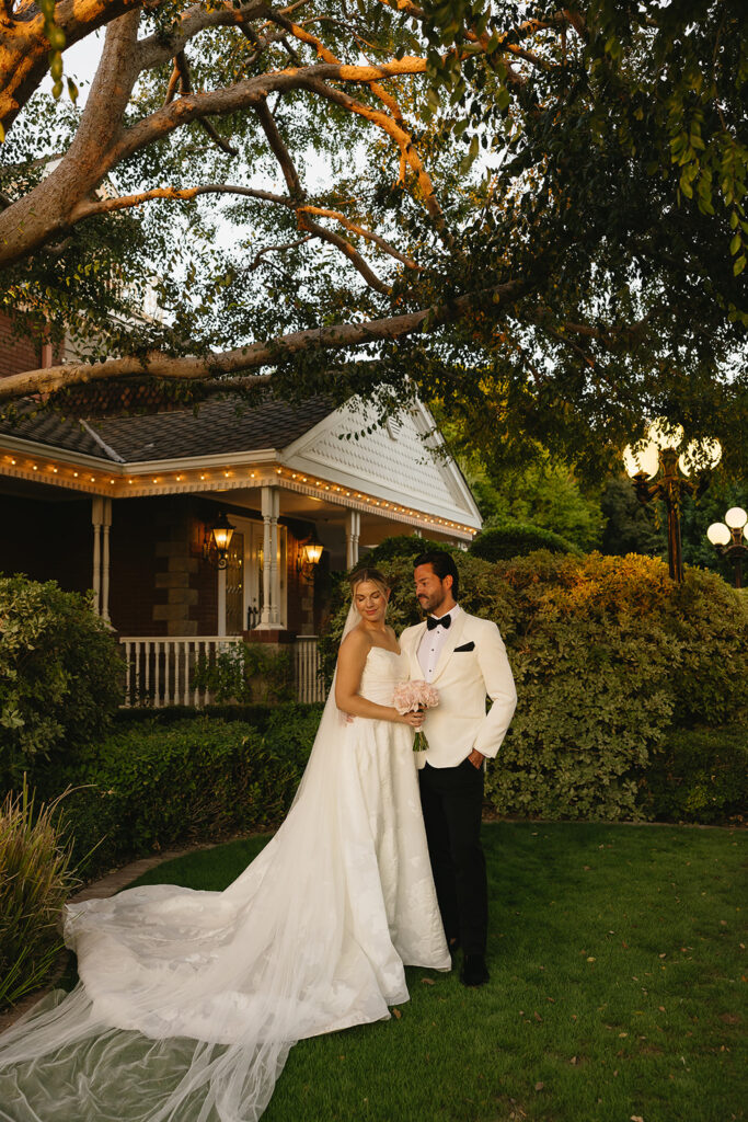 bride and groom standing with each other during portraits