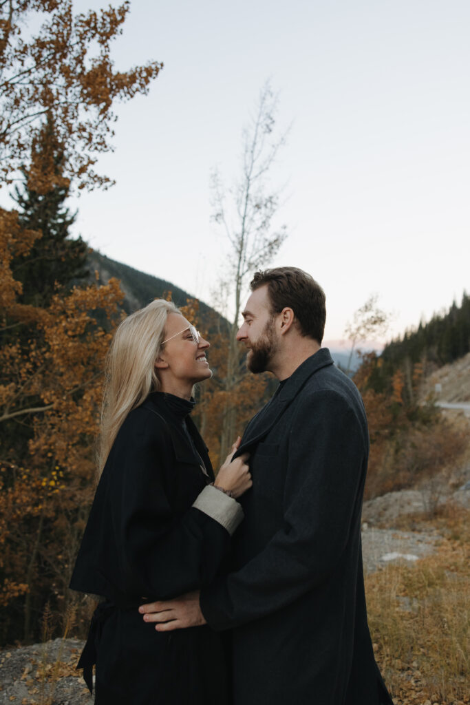 couple holding each other during engagement photos