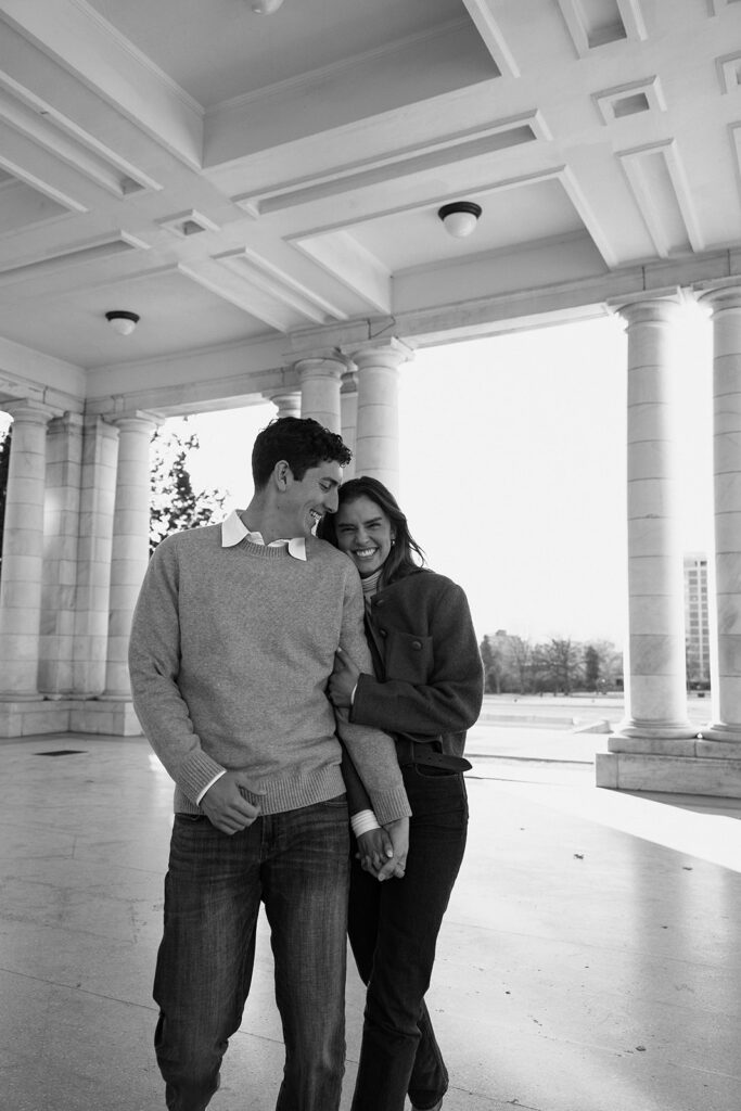 couple holding onto each other during colorado engagement photos