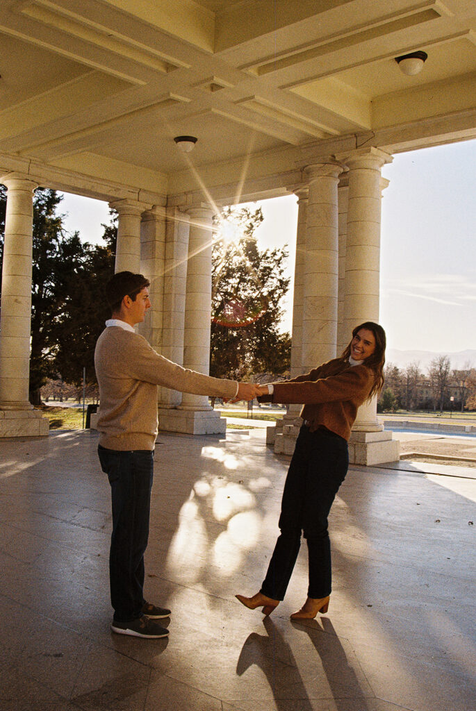 film photo of couple dancing during couples session