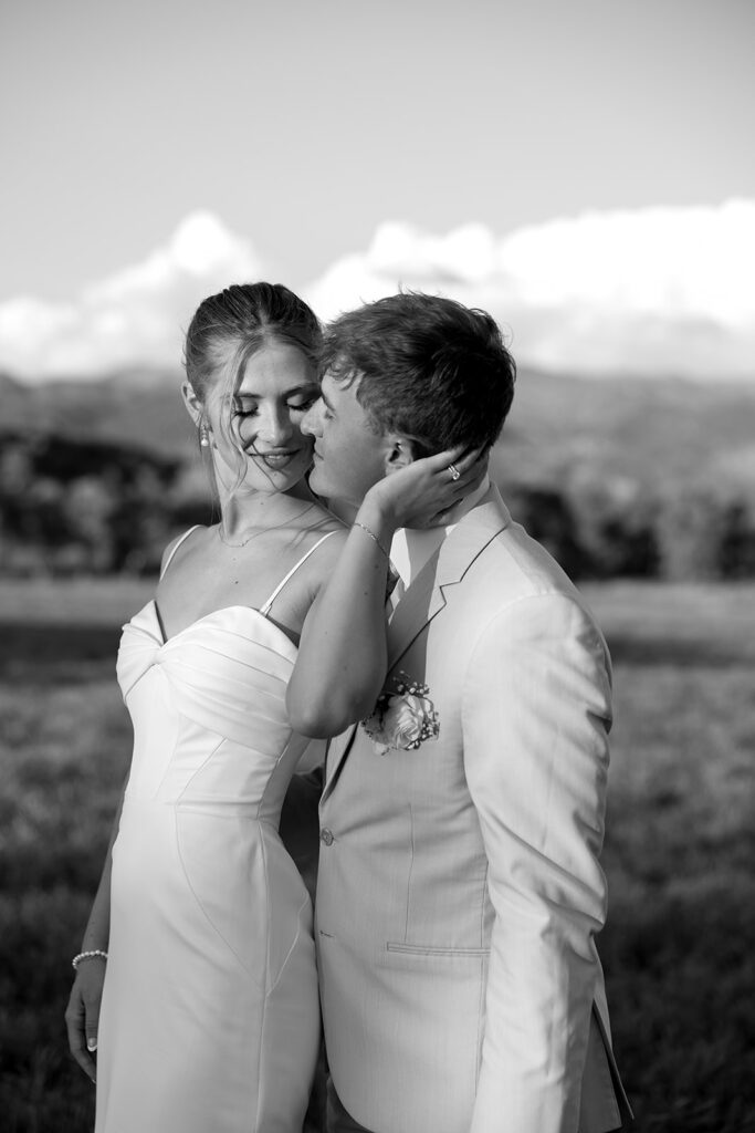 black and white bride and groom portraits on wedding day