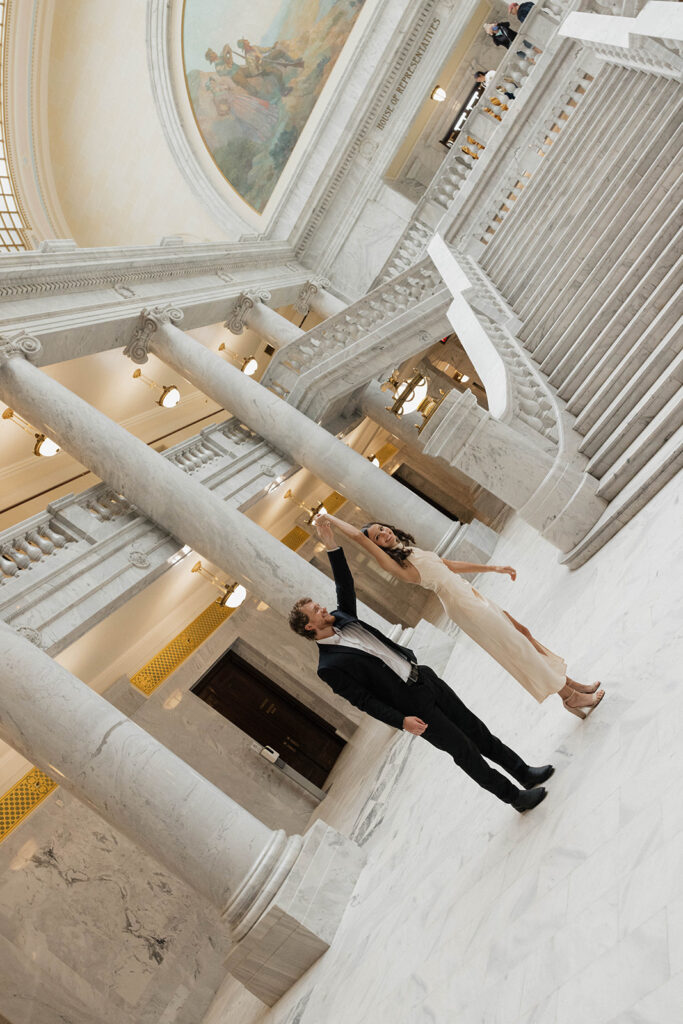 cute couple dancing during their session in utah