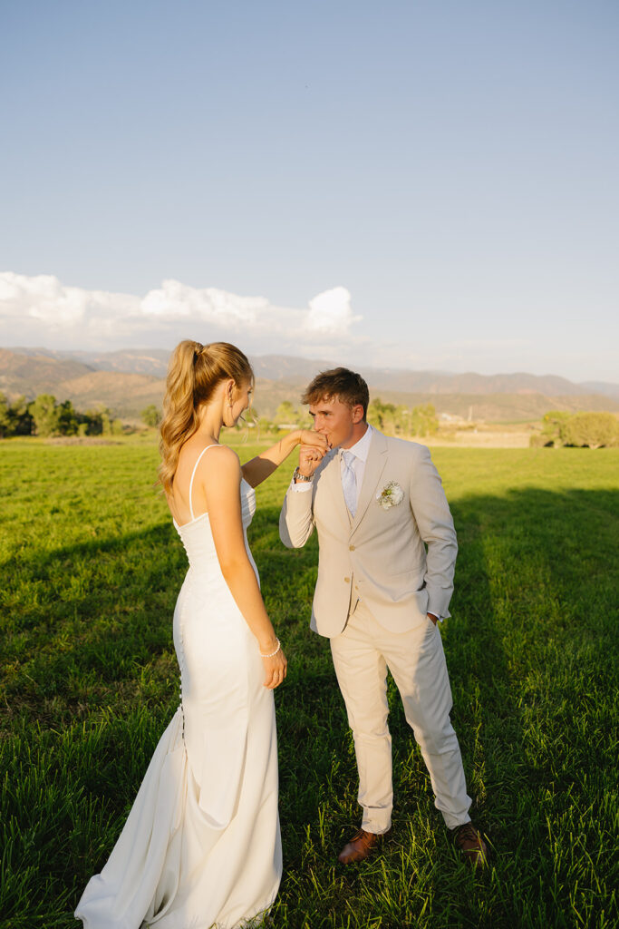 picture of the bride and groom during golden hour 