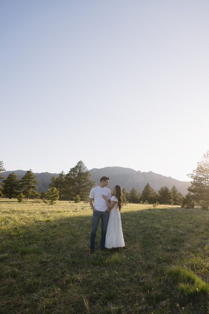 outdoor couples photoshoot mountain engagement photos in boulder colorado