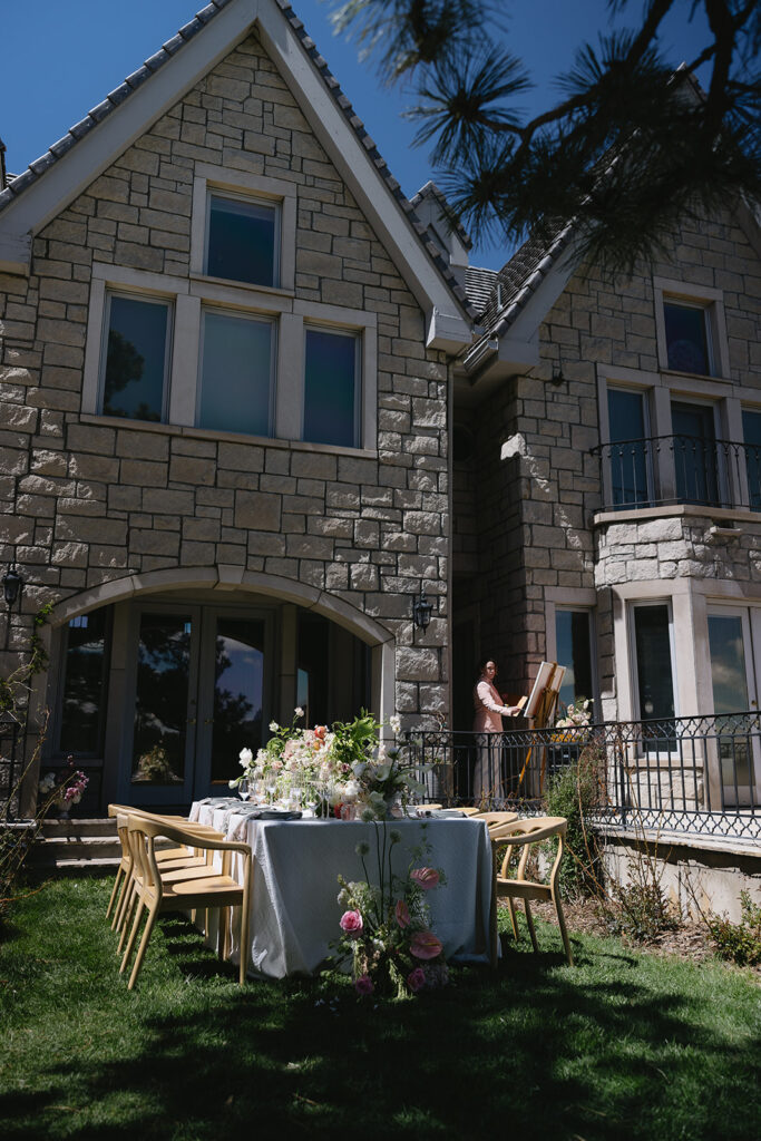 wedding reception at greystone castle with spring florals