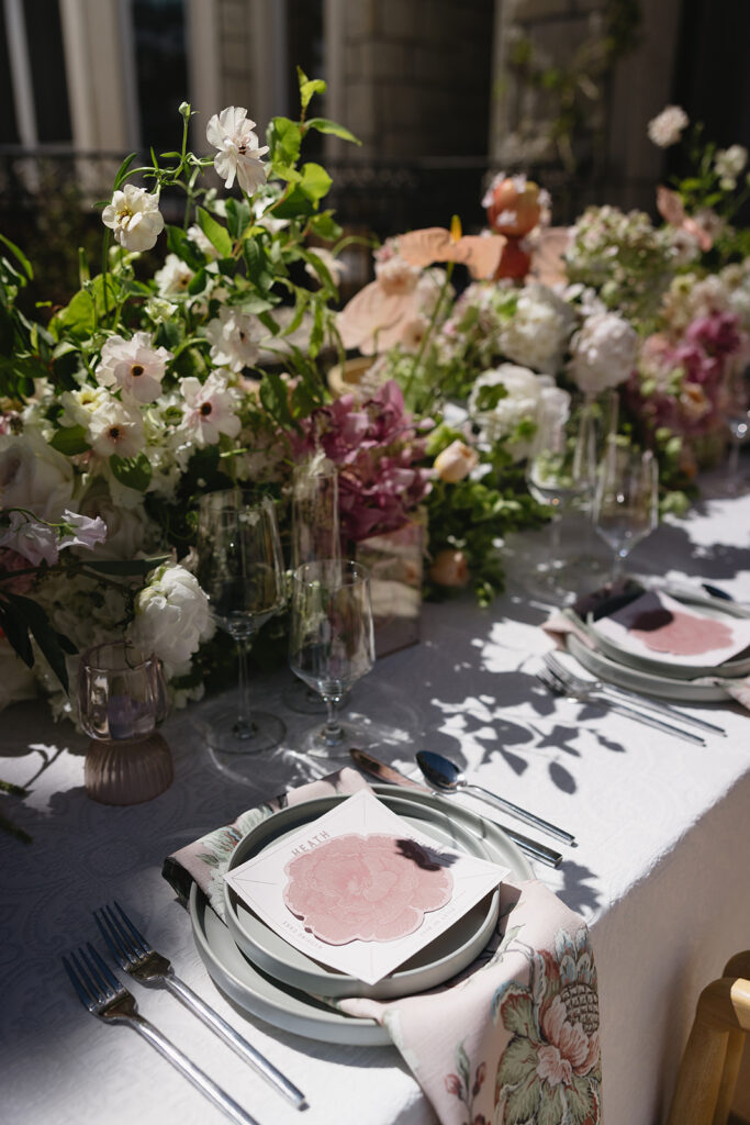 wedding reception at greystone castle with spring florals