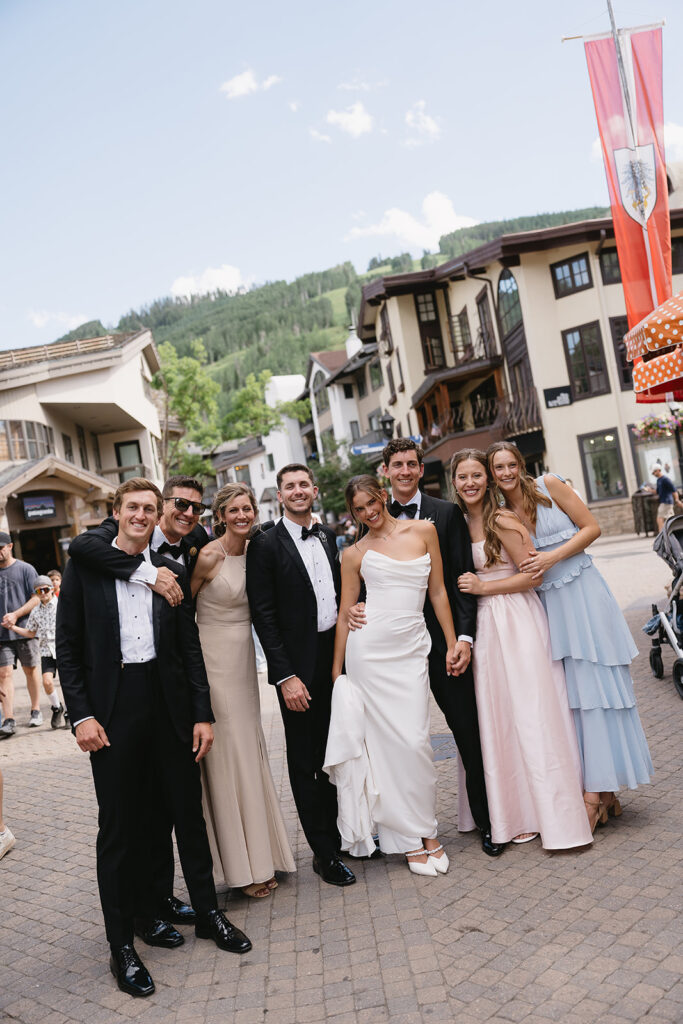 bridal party photos in the street