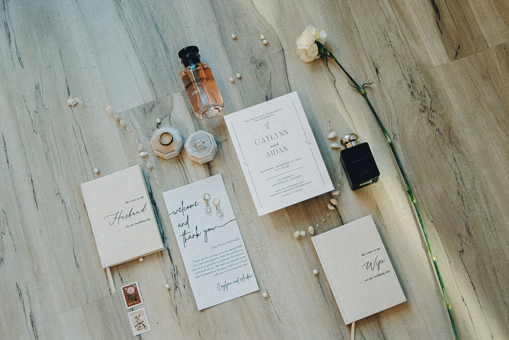 photojournalistic wedding photography film wedding details flatlay