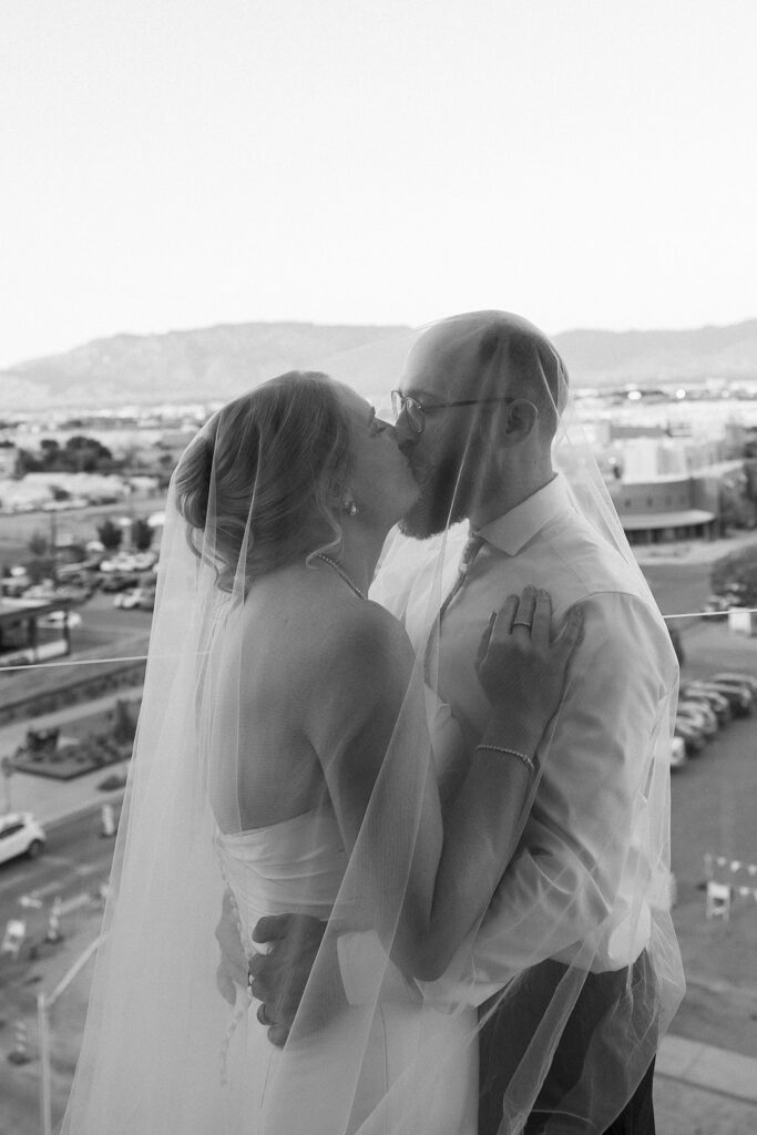 romantic sunset portraits of the bride and groom