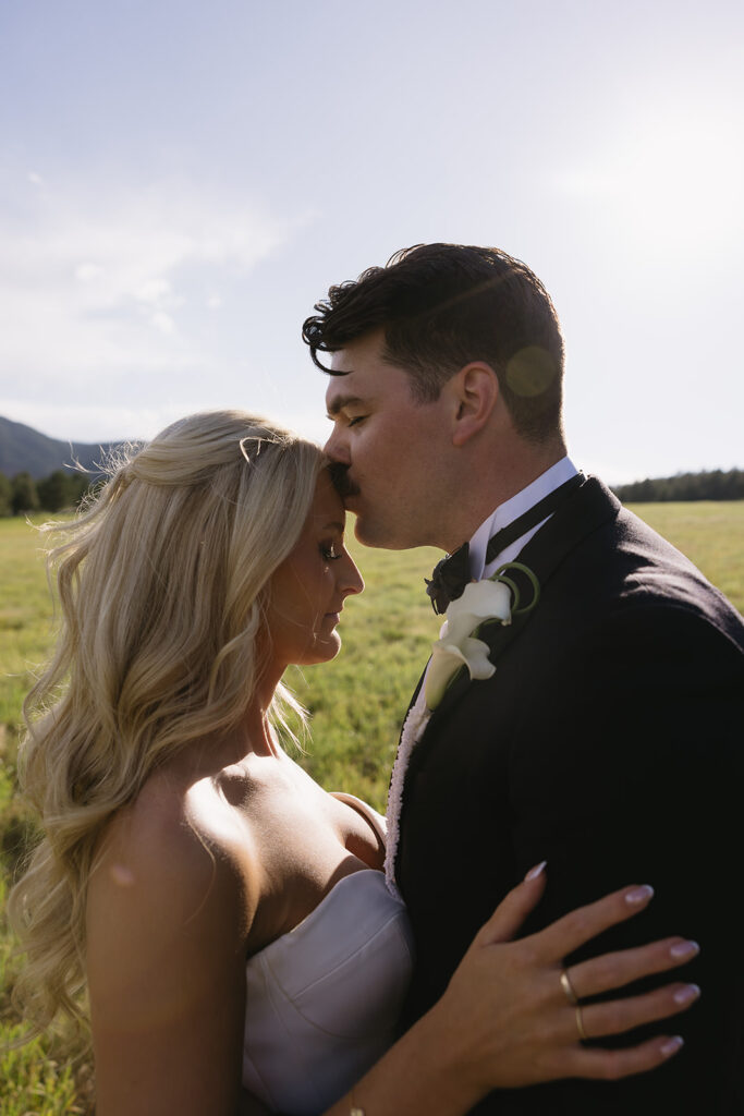 romantic bride and groom photos at spruce mountain ranch