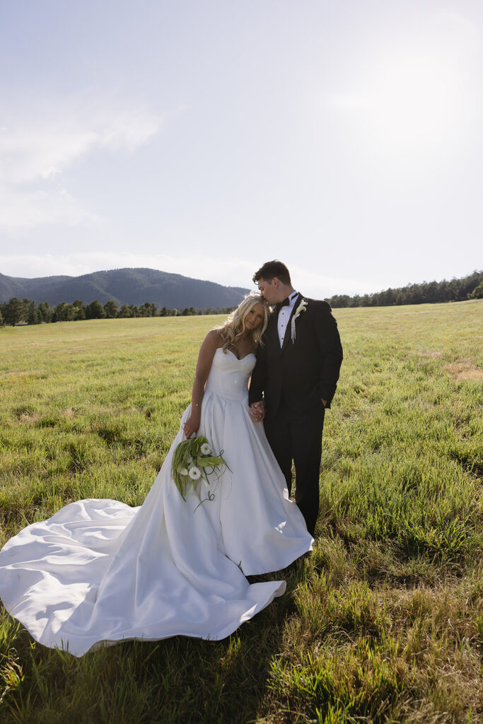 romantic bride and groom photos at spruce mountain ranch