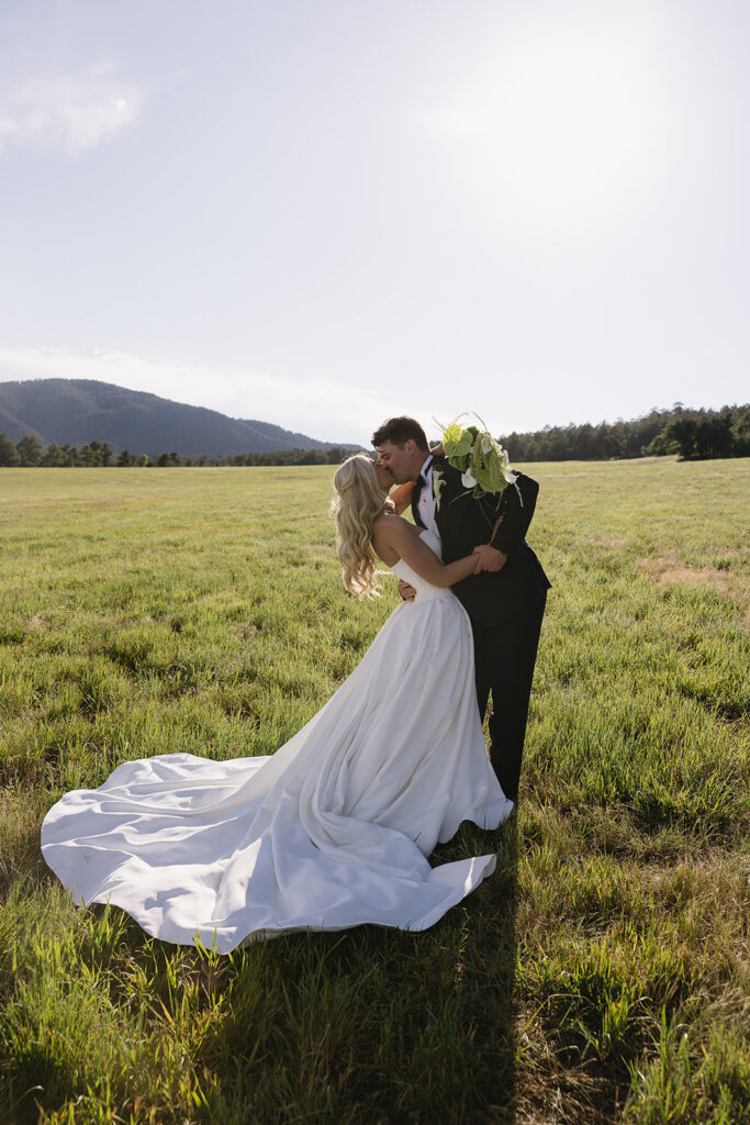romantic bride and groom photos at spruce mountain ranch