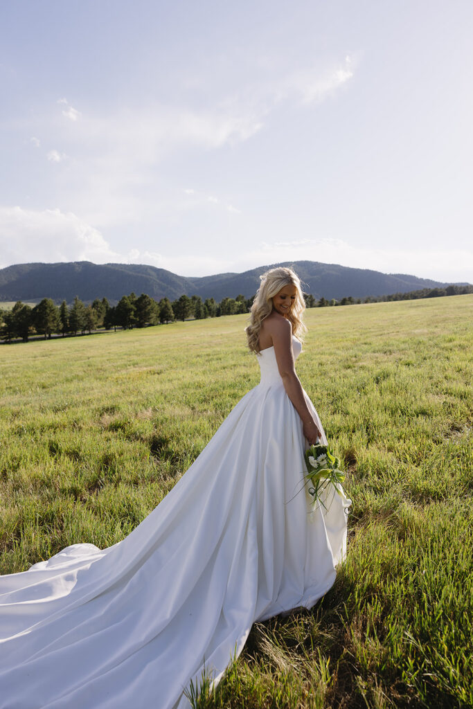 romantic bride and groom photos at spruce mountain ranch