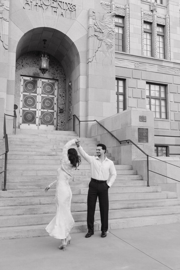 editorial engagement photos in downtown phoenix arizona classy and romantic