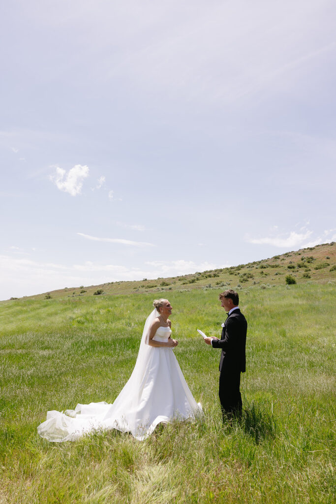 first look with bride and groom outdoor wedding photos