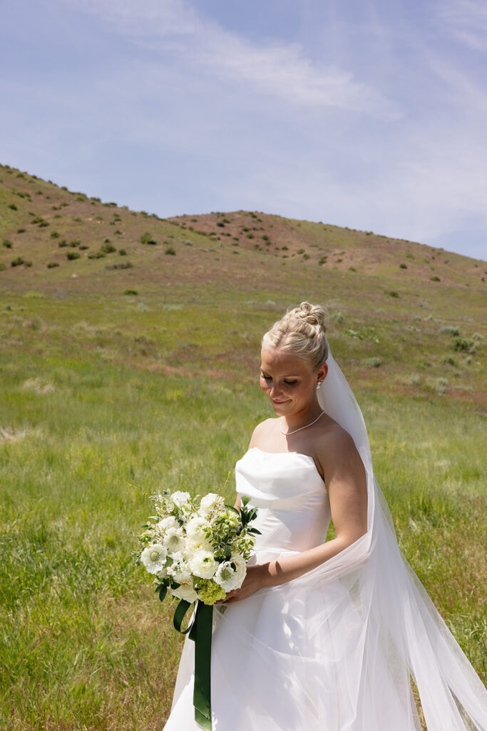 outdoor wedding photos of the bride for a family estate wedding in idaho